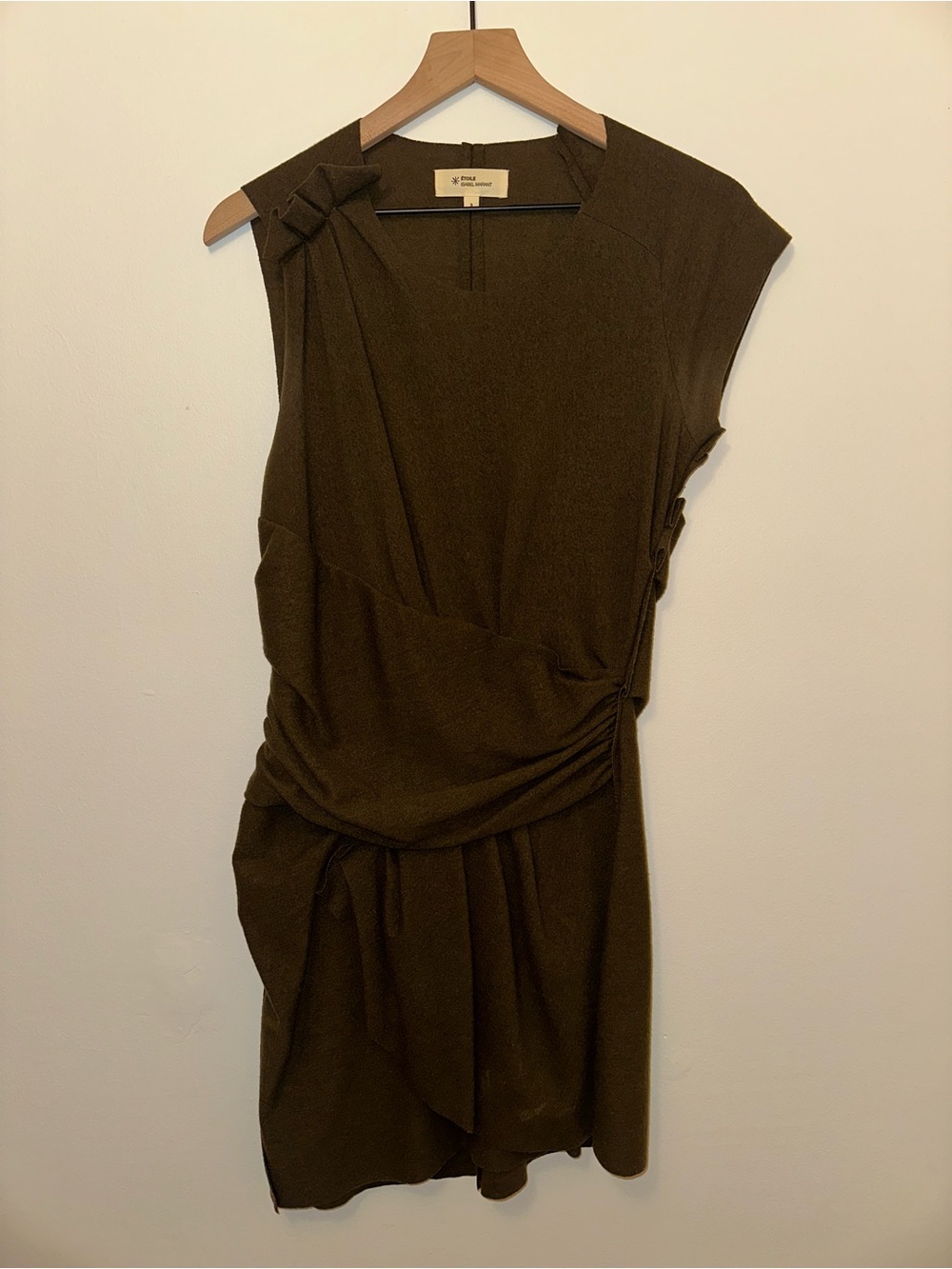 Isabel Marant Etoile 100% Wool Asymmetrical Olive Green Mini Dress - Size 3